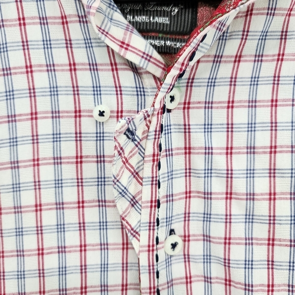 English Laundry Men's 100% Cotton Flip Cuffs Grid Print Button Front Shirt - L - Picture 4 of 10